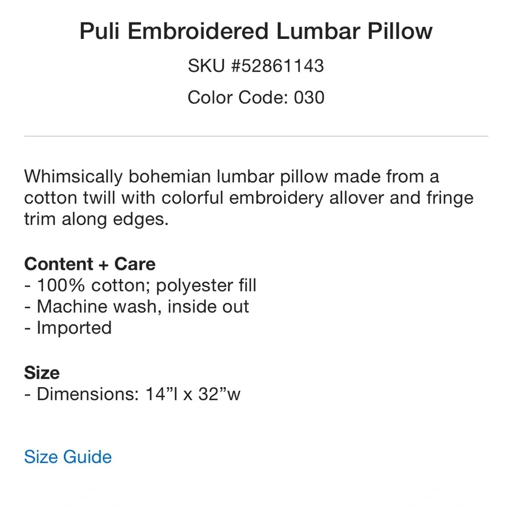 🌸 {NWOT} UO Puli Embroidered Lumbar Pillow
